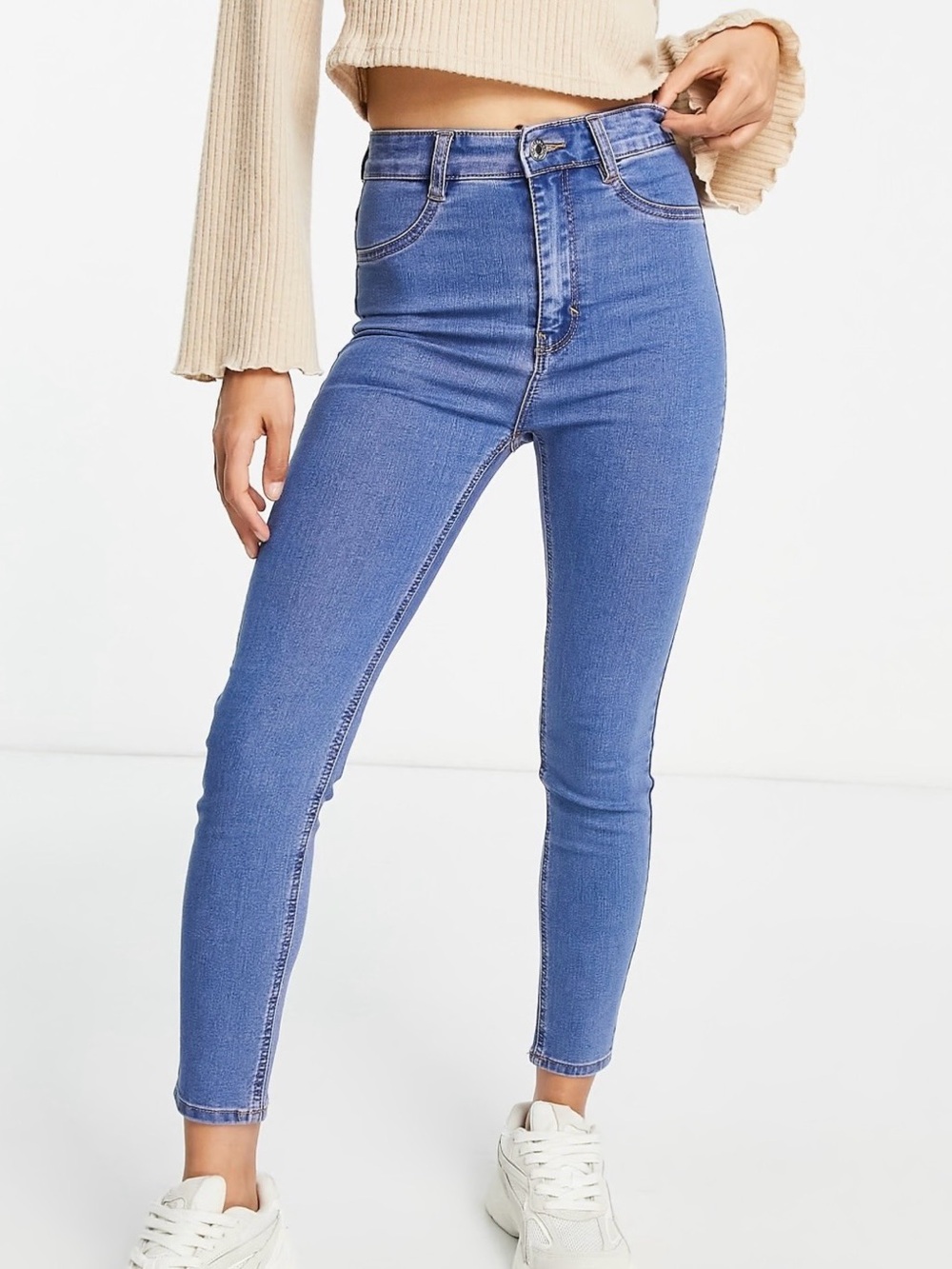 Pull&Bear petite super skinny high waisted jeans in medium blue